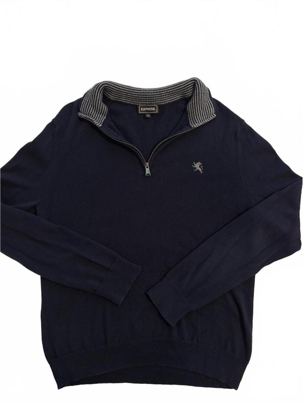 Express Men's Navy Blue Quarter-Zip Sweater Business Casual Size Medium